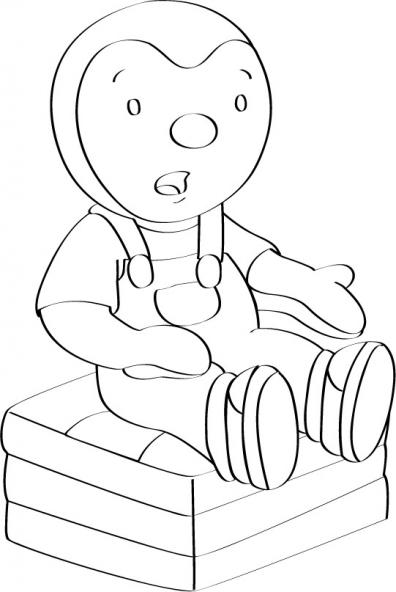 coloriage t choupi assis sur un pouf